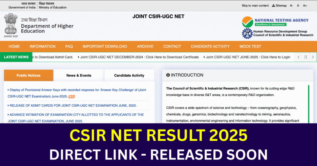 CSIR NET June 2025 Result