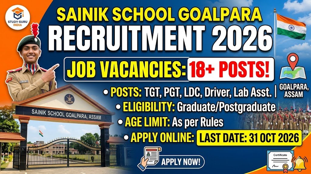 Sainik School Goalpara Recruitment 2026: Hiring for Multiple Positions, Apply Now!